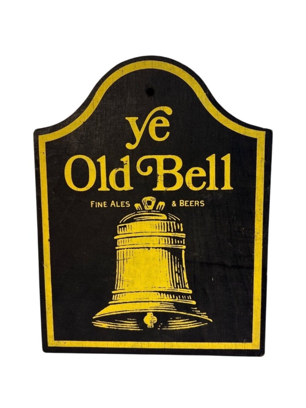 Ye Old Bell Wooden Plaque Fine Ales & Beers Vintage Pub Decor Sign 8.5 x 6.5"